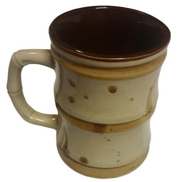 BALDELLI MCM Glazed Art Pottery Bamboo Coffee Mug Tea Cup Chartreuse Green Vtg - Picture 2 of 6